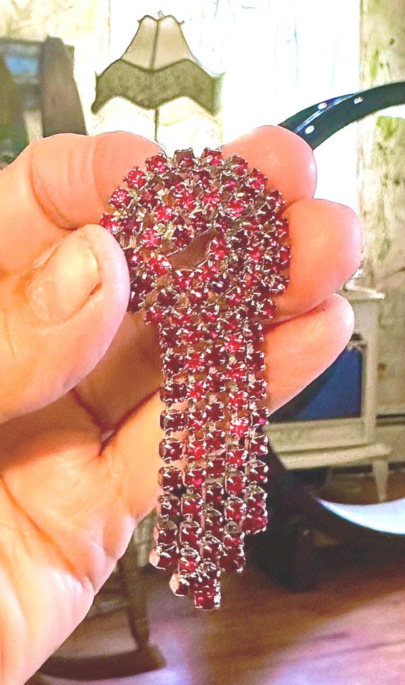 Unique Vintage Ruby Red Rhinestone Dangle Brooch - image 7