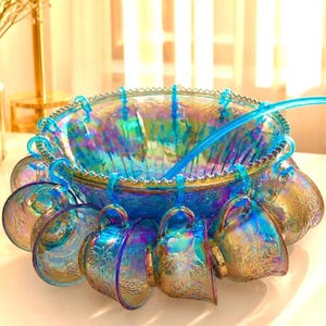 Blue Glass Punch Bowl Sets - Etsy