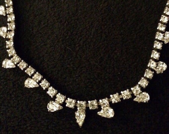 Rhinestone Necklace - Hollywood Glam Style Vintage Signed Rhinestone Necklace/ Choker