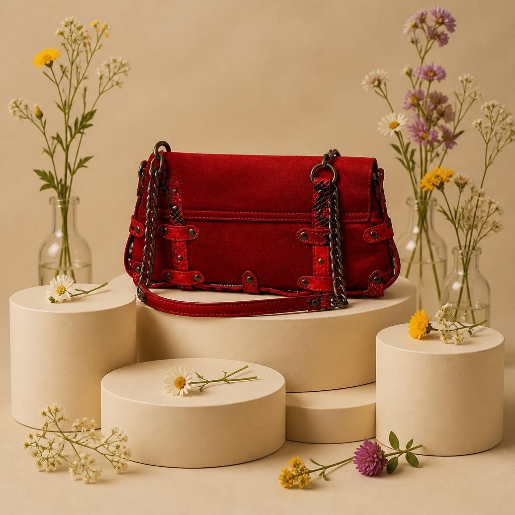 Cynthia Rowley Red Leather Shoulder Bag – Snake Skin Straps