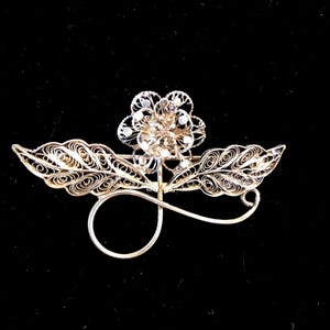 Antique Spun Silver Flower Pin - Silver Filagree Flower Pin