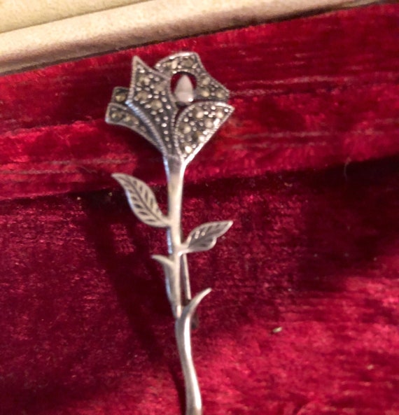 Vintage Italian Marcasite and Sterling Rose Pin