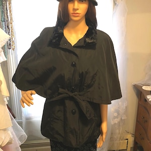 Betsey Johnson Black Fur Lined Cape Coat- Size Medium