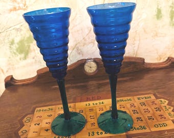 Pair of Art Glass Champagne Flutes