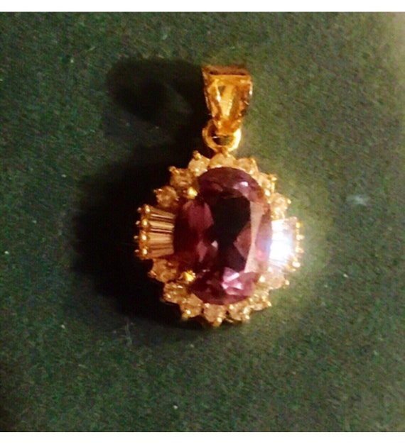 Vintage Signed Amethyst and CZ Pendant - image 4