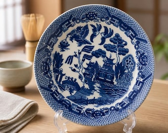 Vintage S S Blue Willow Serving Bowl Made in Occupied Japan Thick