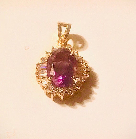 Vintage Signed Amethyst and CZ Pendant - image 1