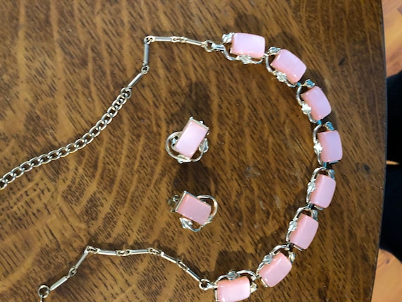 Coro Pink Thermoset Moonglow Necklace and Earrings - image 5