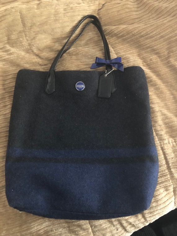 Coach Signature Stripe Wool Tote Handbag