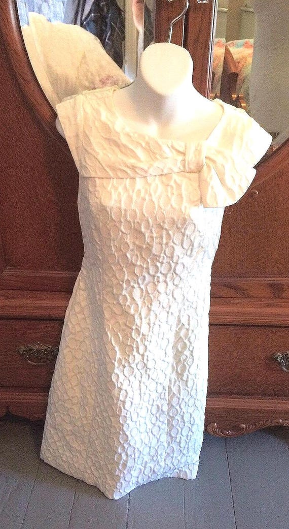 Vintage Dress - White Brocade Sandra Darren Dress in Size Small