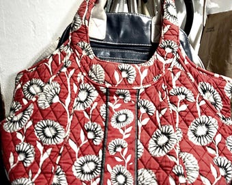 Vera Bradley Deco Daisy Red Two Handled Purse Shoulder Bag
