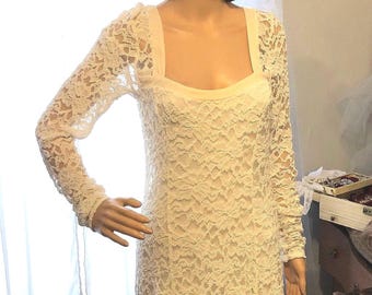 Free People Dress -  Size Small Lace Dress with Velvet Trim