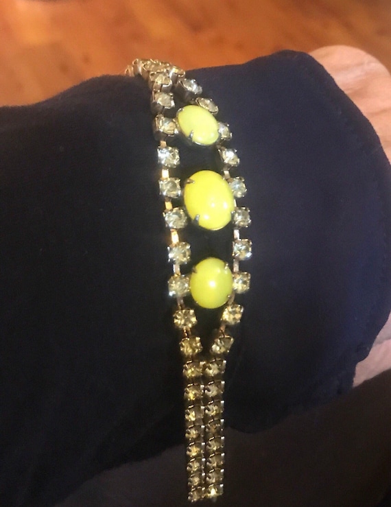 Vintage Yellow Rhinestone Bracelet - Clear and Yel