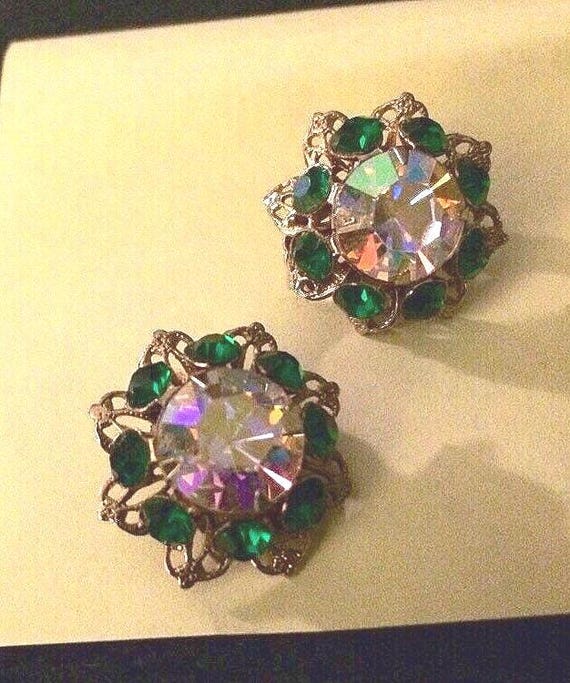 Vintage Rhinestone Earrings Unmarked Weiss - Hollywood Glam 