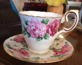 Vintage Tea Cup and Saucer - Staffordshire Trinity Rose Teacup and Saucer Collectable Tea Cup