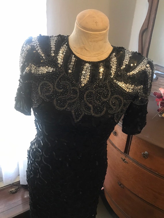 Vintage Robert Anthony Black Silk and Sequin Cock… - image 2