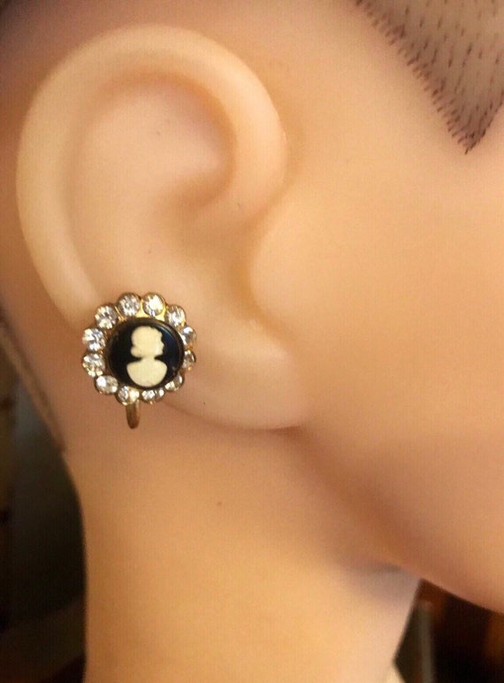 Vintage Gold Tone Cameo Earrings, Screw back, signed Coro, Mid-Century –  Maria's Vintage