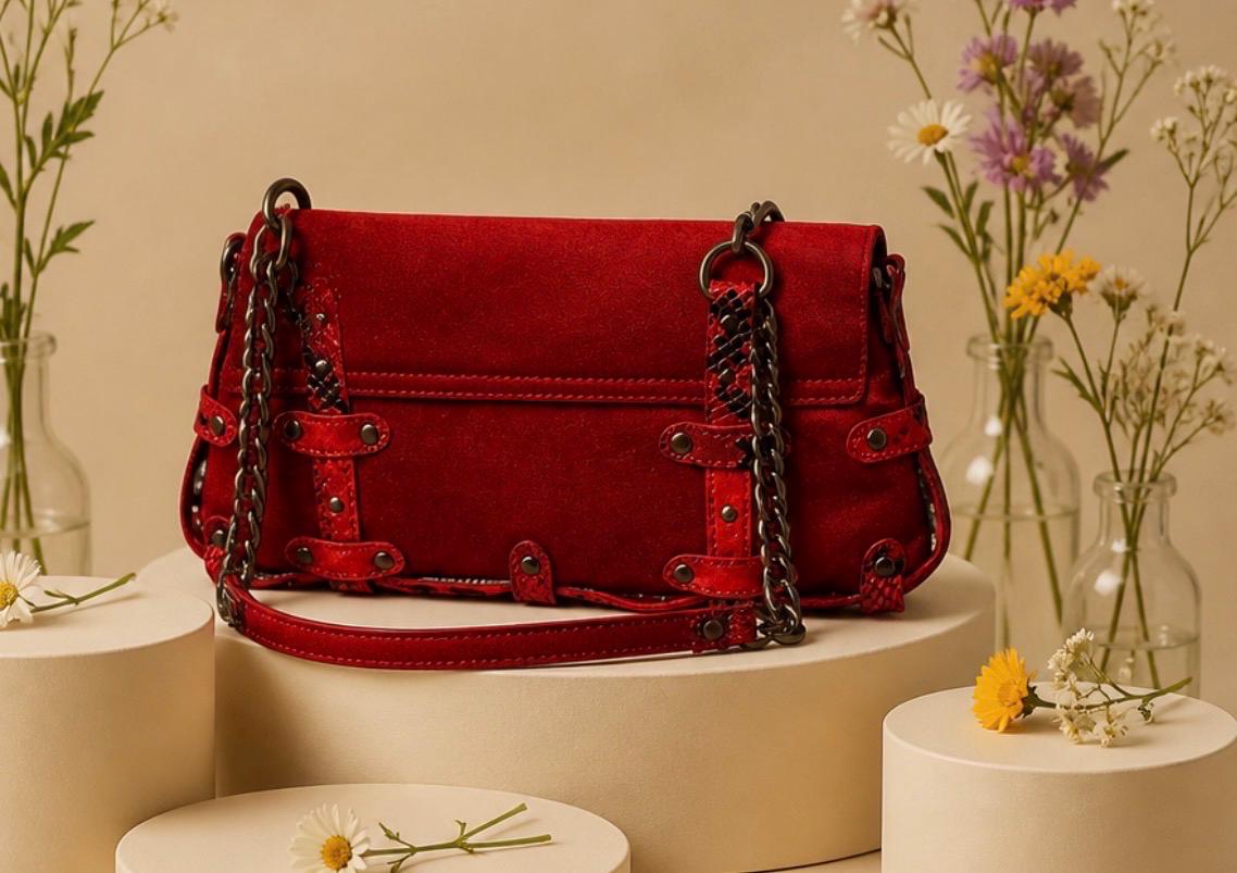 Cynthia Rowley Red Leather Shoulder Bag – Snake Skin Straps