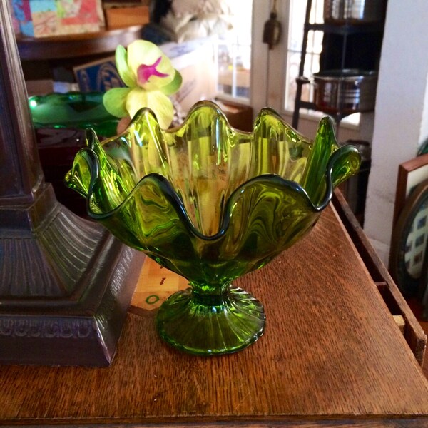 Green Glass Compote Etsy