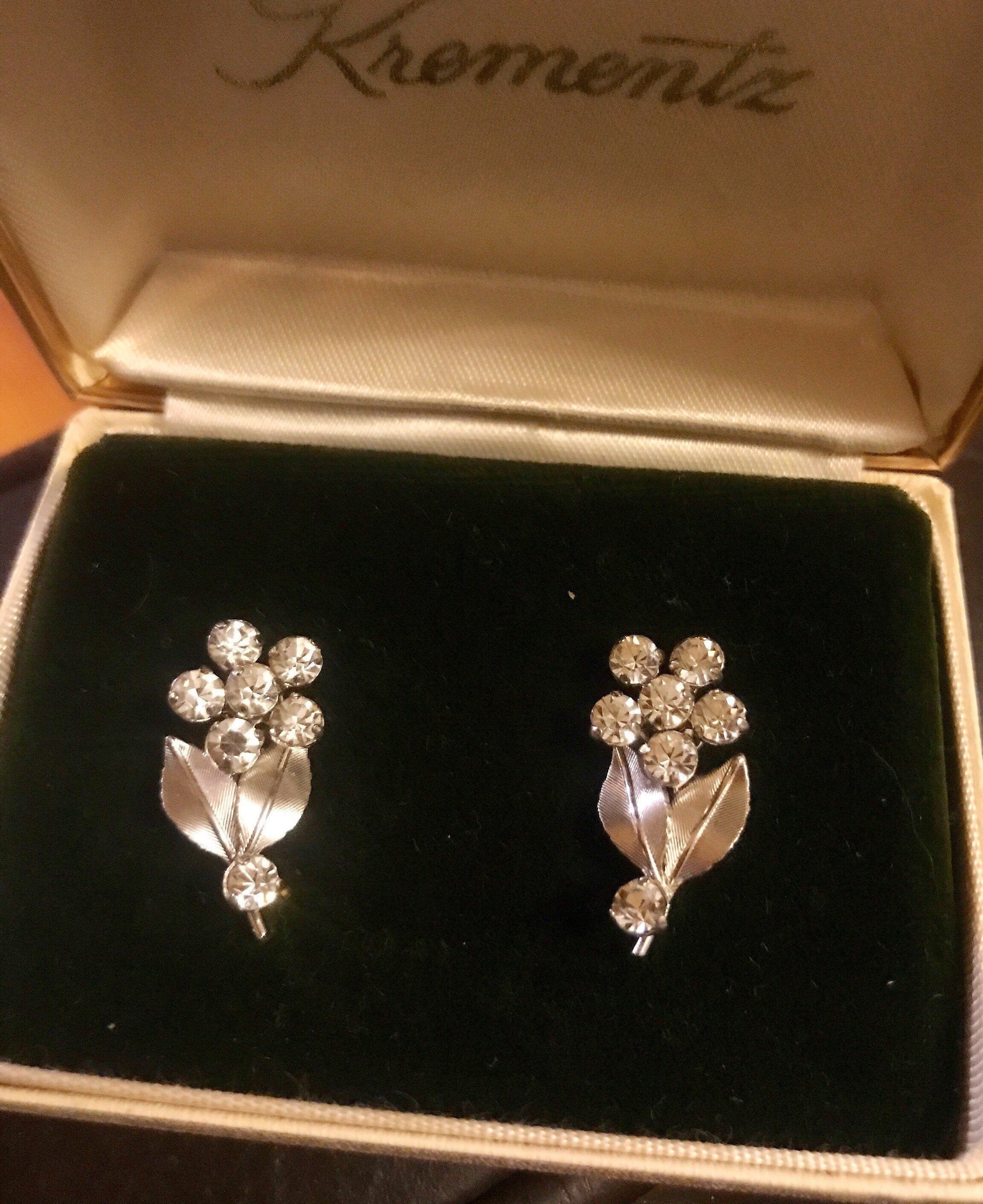 Vintage Krementz Rhinestone Earrings in Original Box - Etsy