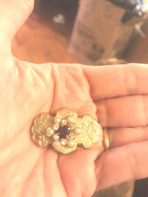 Art Deco - Vintage Ruby Red Rhinestone Art Deco D… - image 4