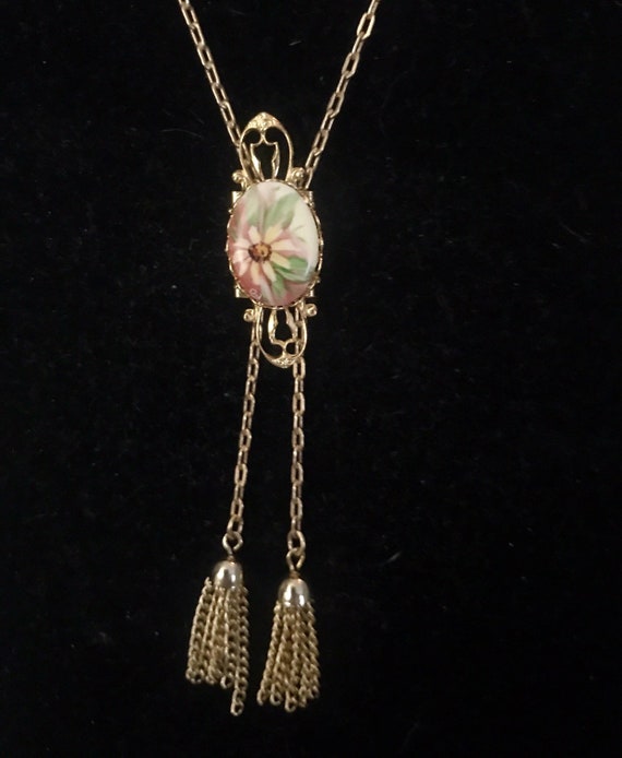 Vintage Victorian Style Signed DB Lariat Necklace - image 1