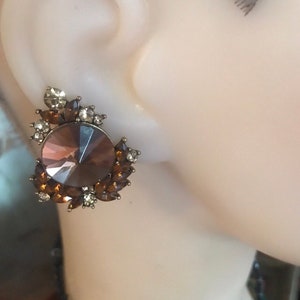 Amber Rhinestone Clip Earrings