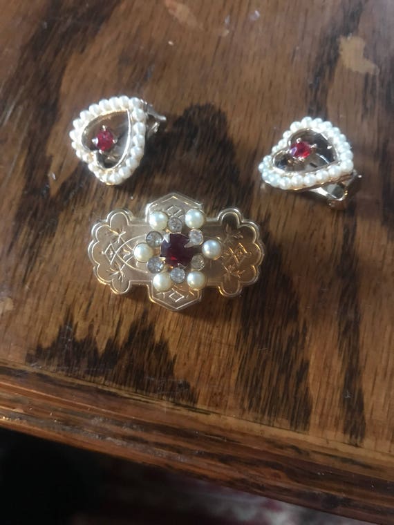 Art Deco - Vintage Ruby Red Rhinestone Art Deco D… - image 9