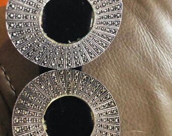 Rare Victorian Sterling and Marcasite Shoe Clips - Buckles