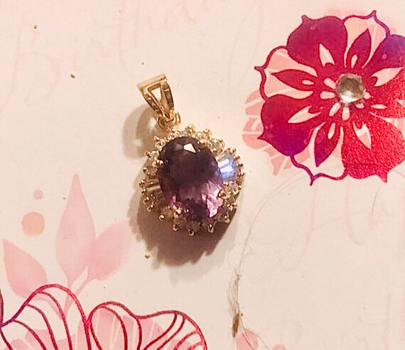 Vintage Signed Amethyst and CZ Pendant - image 5