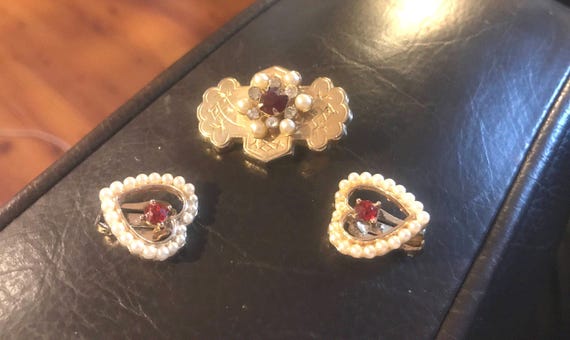 Art Deco - Vintage Ruby Red Rhinestone Art Deco D… - image 2