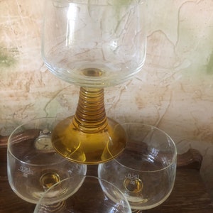 Vintage Boho Chic German Amber Crystal Wine Glasses With Beehive Stems -  Set of 4.