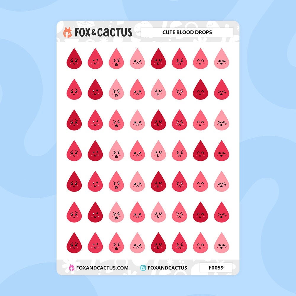 Kawaii Blood Drops - Period Drop Shark Week Tracker - Planner Sticker…