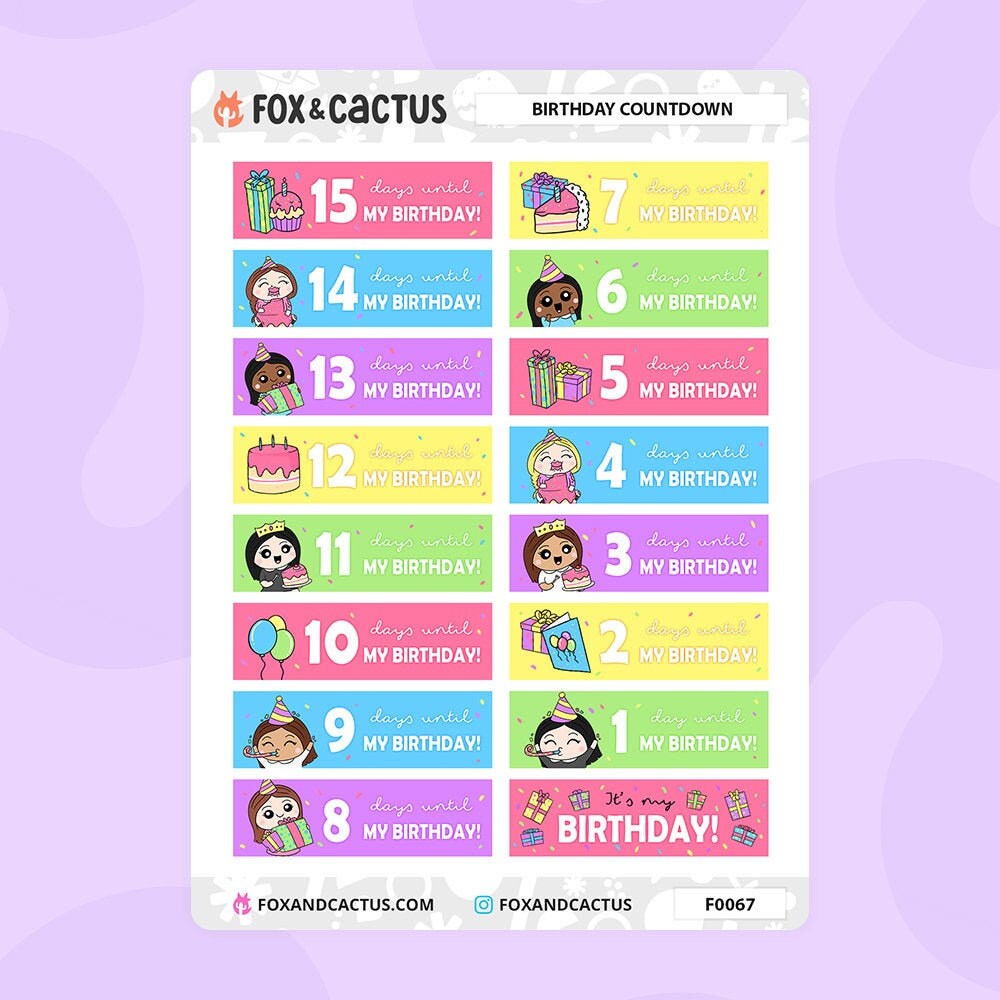 Kawaii Girl Birthday Countdown - EC Width Party Countdowns - Planner …