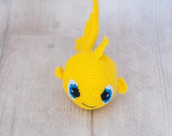 Pesce giallo amigurumi, animale marino, pesce di cotone, regalo unisex, amanti del mare