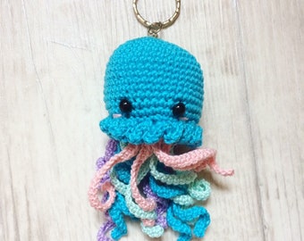 Rainbow jellyfish amigurumi keychain, crochet keychain, crochet jellyfish, gift idea