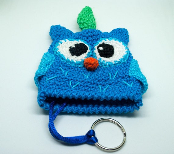 Portachiavi gufo blu nascondi chiavi uncinetto amigurumi con