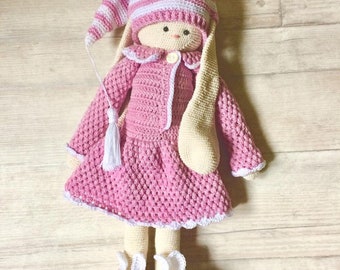 Amigurumi bunny with pajamas, bunny shoes, night hat, amigurumi bunny, gift for her, toy bunny