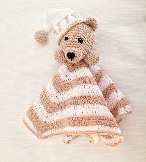 Couverture au crochet ours doudou blanc et beige ours amigurumi berceuse pour  bébé/bébé cadeau personnalisé avec nom -  France