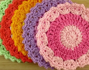Crochet coasters pattern DIY instant download PDF video tutorial included