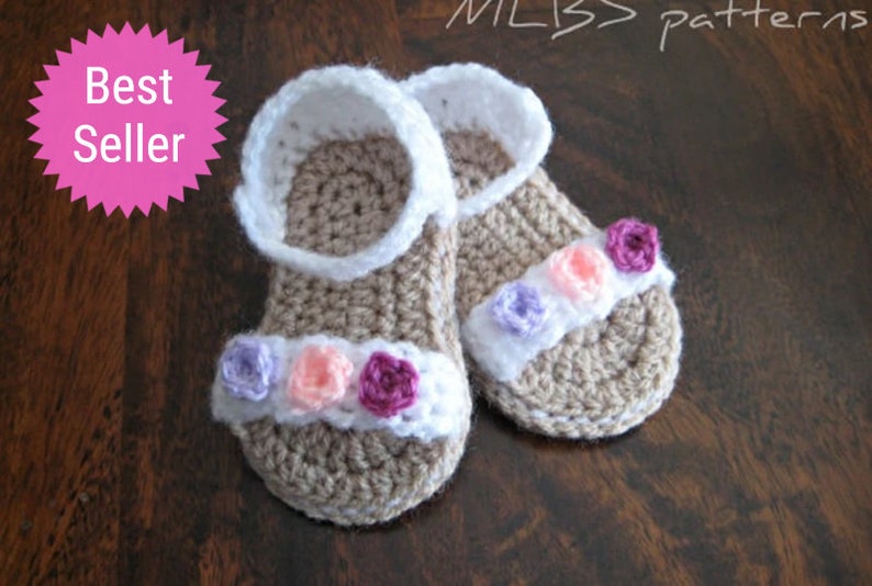 Crochet pattern baby sandals 0-3 months Photo Tutorial US terminology Instant Download Nr.27 image 1