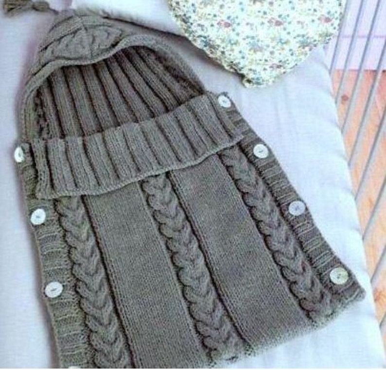Knitting Pattern Baby Aran Sleeping Bag Hooded sack cocoon PDF Etsy