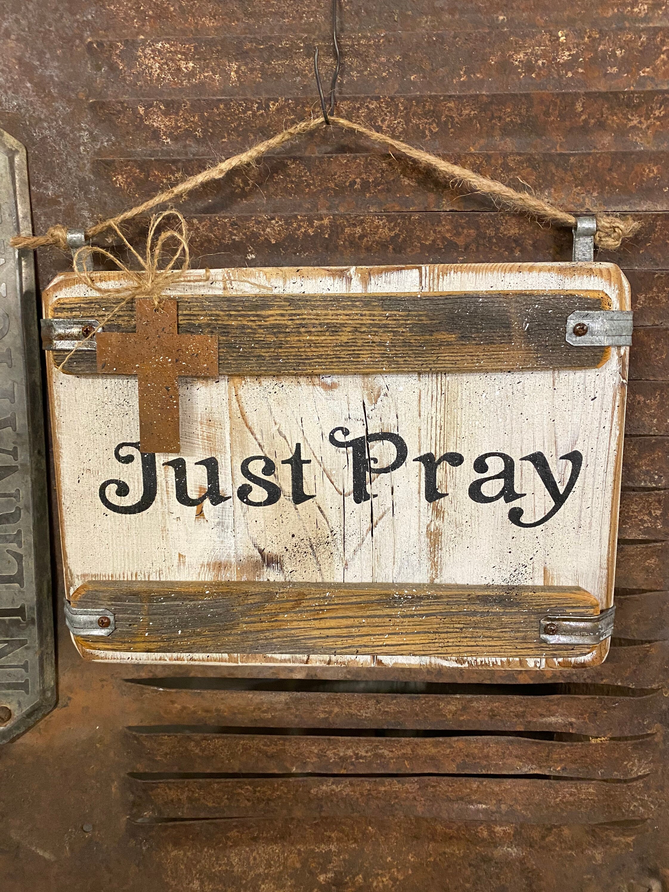 Rustic Handmade Just Pray Wood Signs Primitive Sign Pray Etsy