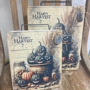 Primitive Happy Harvest Standing Sign-6x8 or 8x10 Standing Wood Sign-Primitive Halloween Décor- Fall Harvest Tabletop Sign