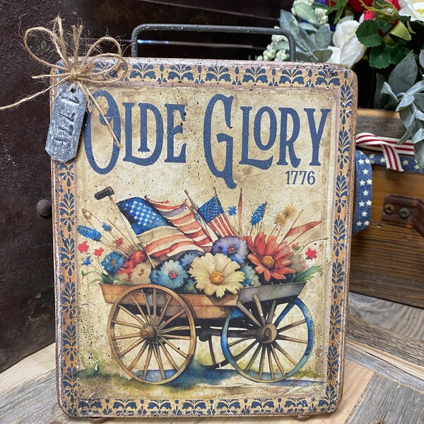 Primitive Olde Glory Standing Wood Sign- 5x7 sign- patriotic sign -primitive decor - americana sign- tiered tray sign-Olde Glory Sign