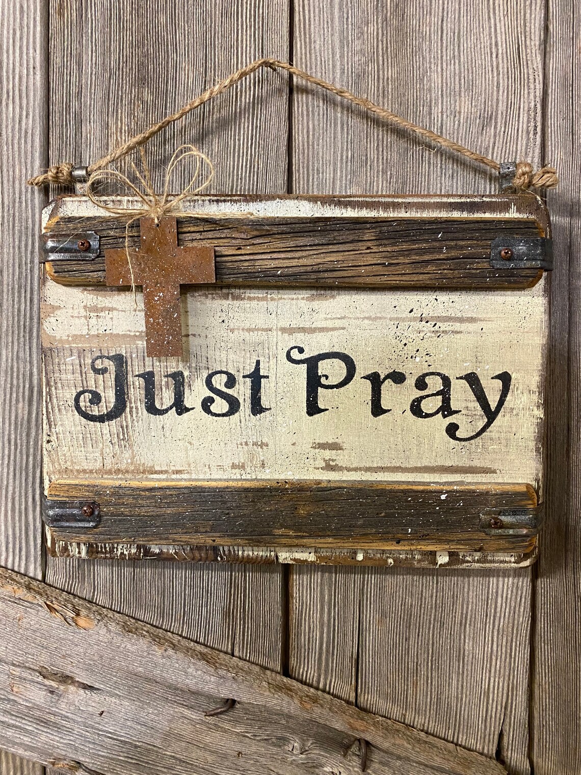 Rustic Handmade Just Pray Wood Signs Primitive Sign Pray Etsy