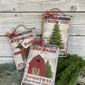 Primitive Christmas Sign: Reclaimed Wood Tiered Tray Decor