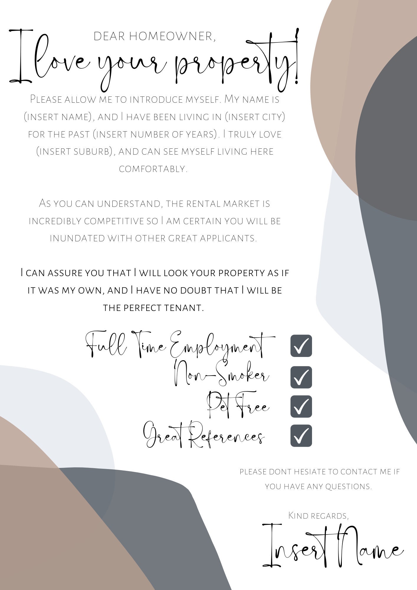 RENTAL LETTER TEMPLATE Editable Rental Offer Dear Homeowner Etsy
