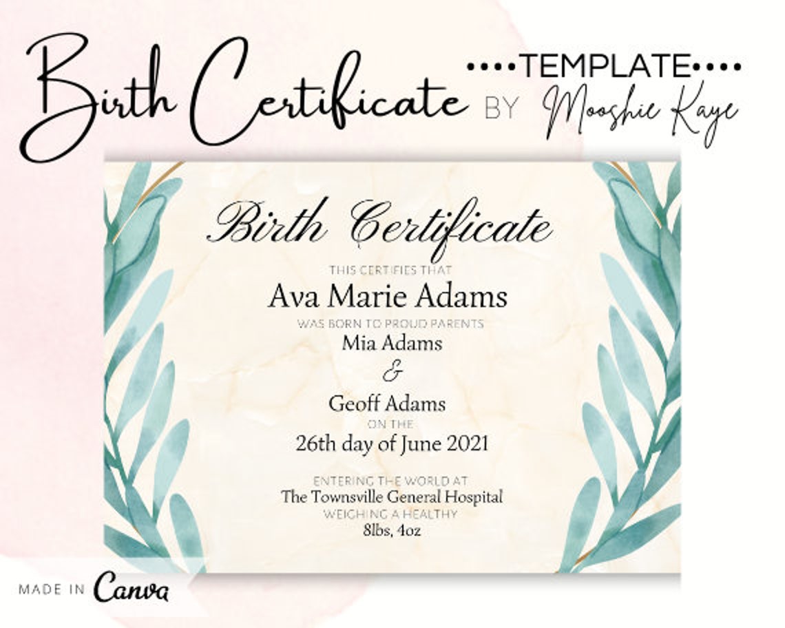 BABY BIRTH CERTIFICATE Customisable Birth Certificate Etsy