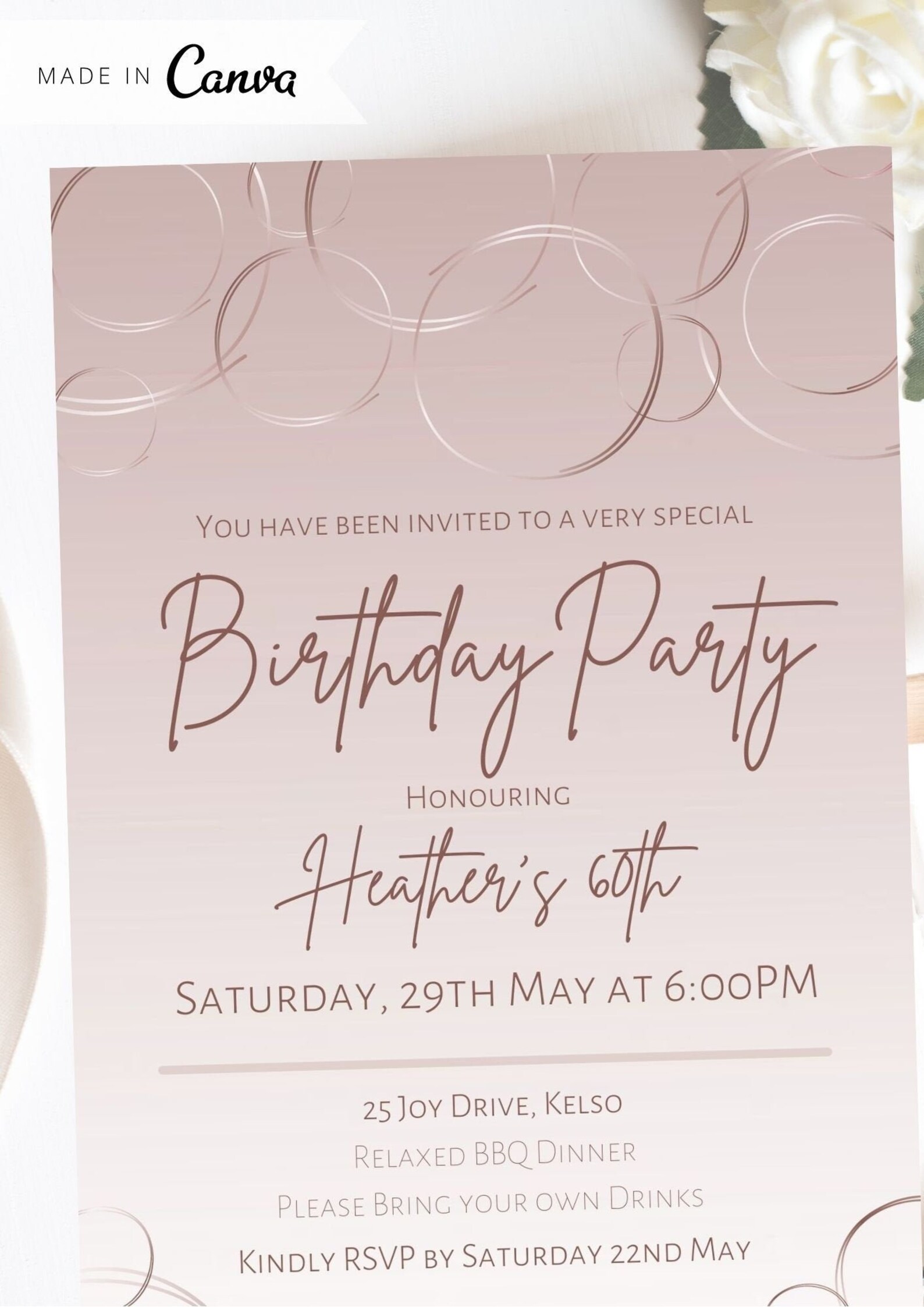 BIRTHDAY PARTY INVITATION Digital Invitation Rose Gold Etsy